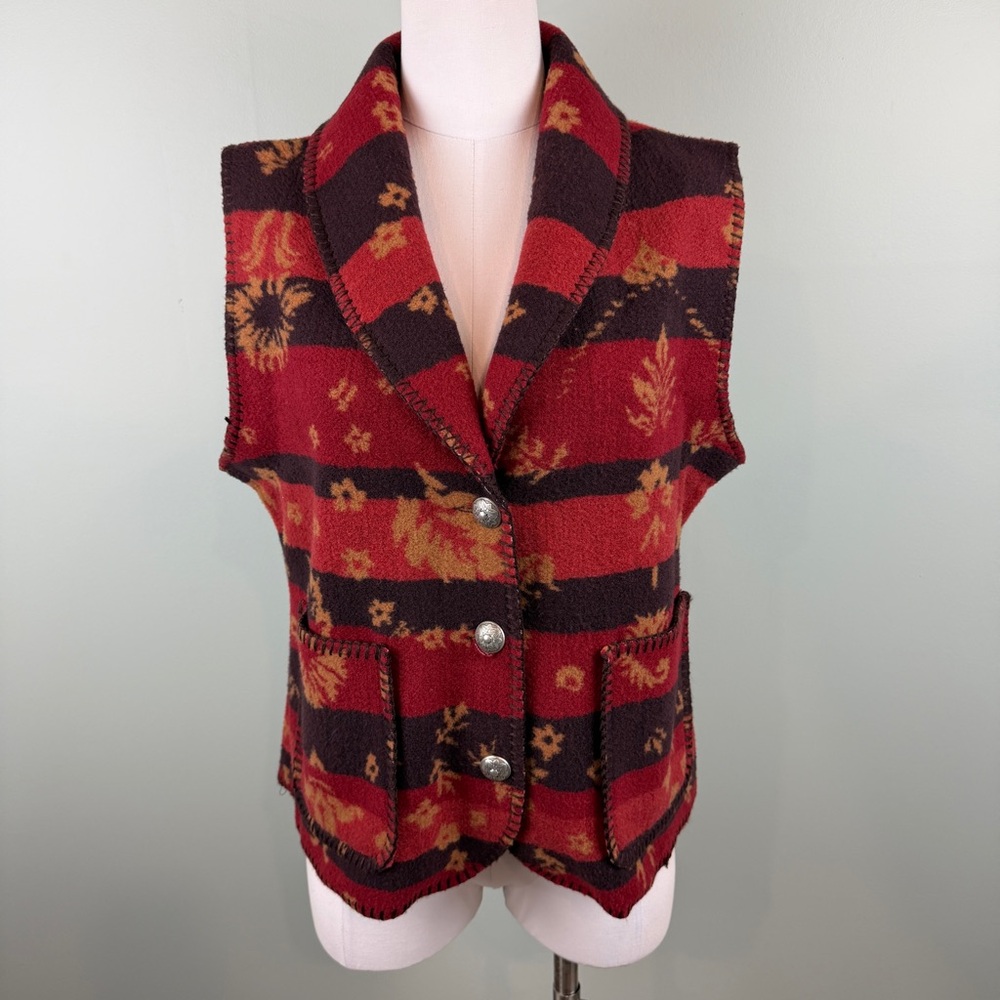 Vintage County Clothing Company floral stripe fleece vest Western size Large